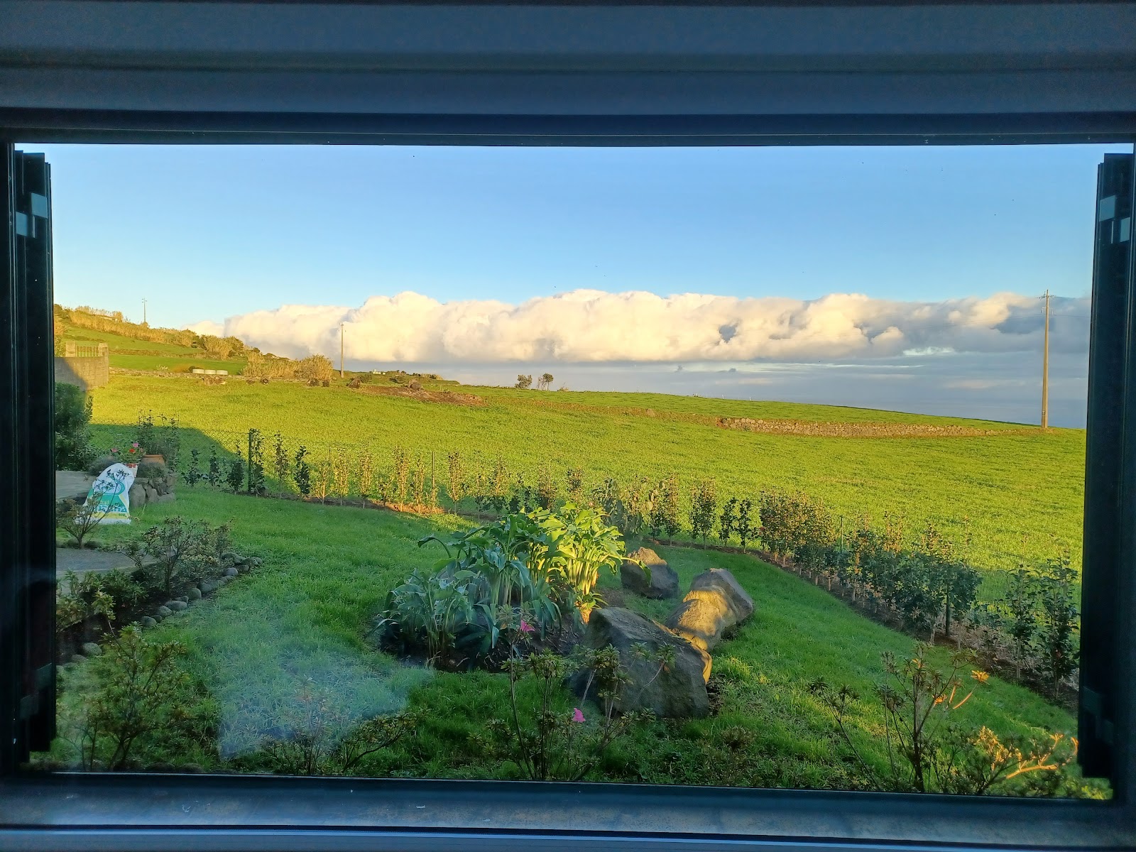 Bright sitting area with ocean and countryside views